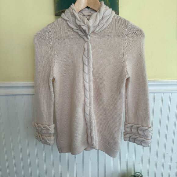 Moth Beige Knit Cardigan Sweater With Braided Trim Size S - Picture 1 of 12
